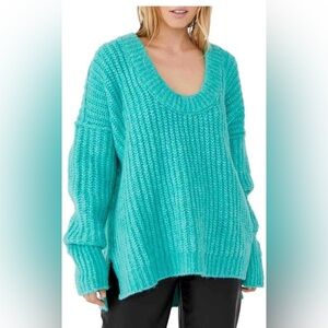 Free People Teal V-Neck Sweater